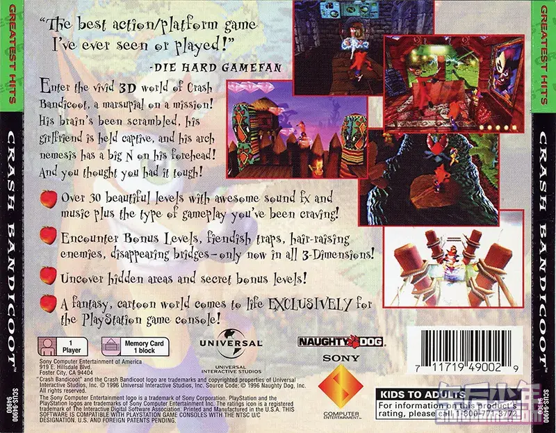 PS 古惑狼（初代）Crash Bandicoot (Greatest Hits) (Back)